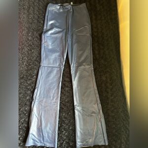Navy leather flare pants